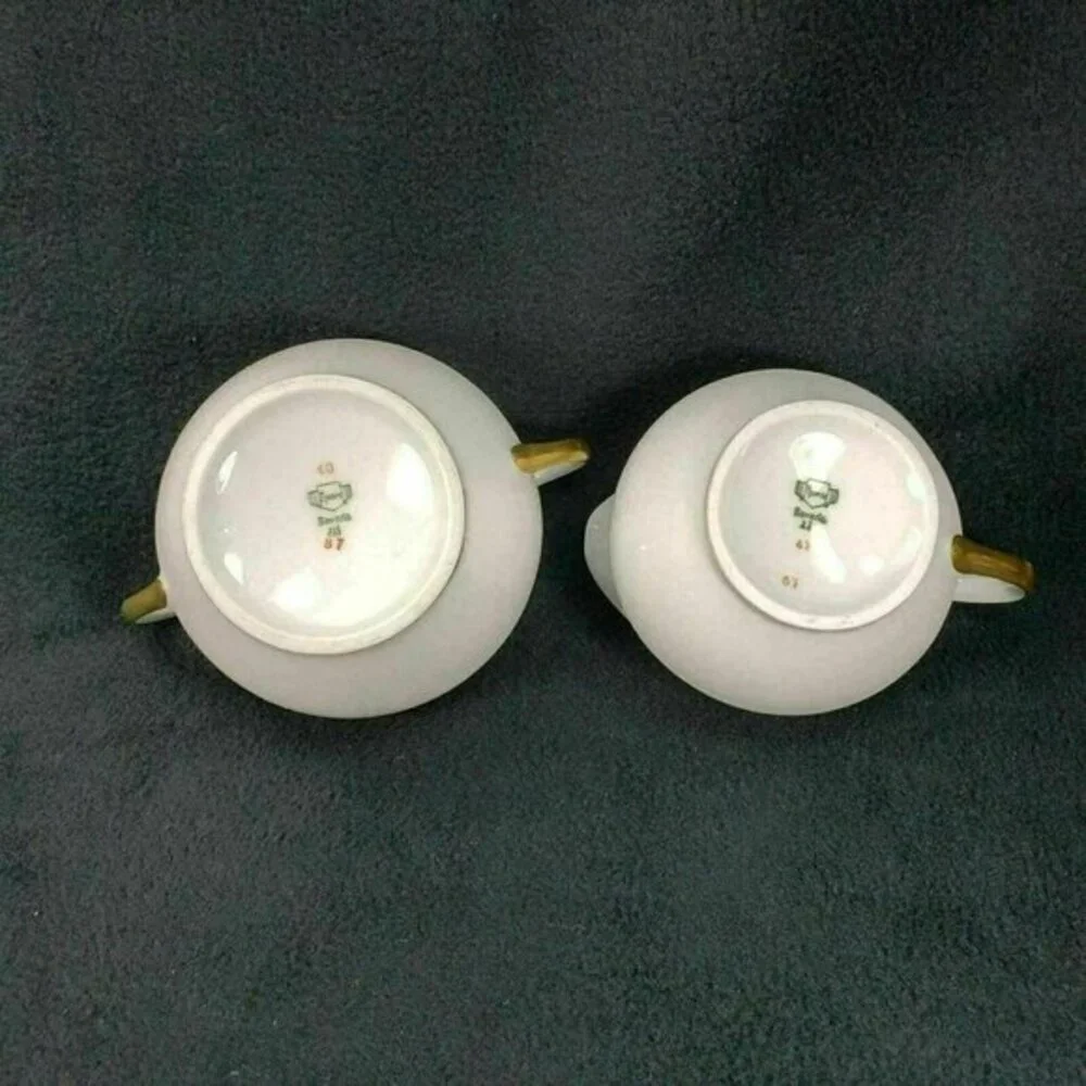 Thomas‎ Bavaria Golden Pheasant Creamer and Sugar Gold Trim Bird Floral Antique